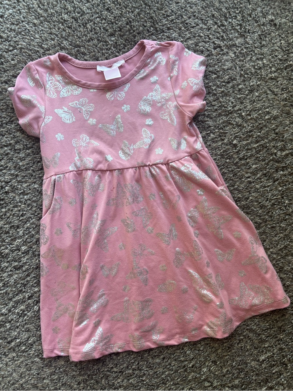 Girls' Pink Butterfly Short Sleeve Dress 3T